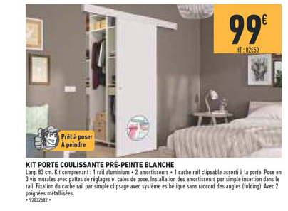 kit porte coulissante pré peinte blanche