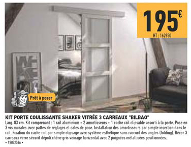kit porte coulisssante shaker vitrée 3 carreaux bilbao