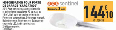motorisation pour porte de garage carga t800 scs sentinel