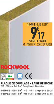 plaque de doublage + laine de roche rockwool