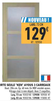 Porte Seule Ken Ayous 3 Carreaux