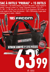 sac à outils probag + 15 outils facom