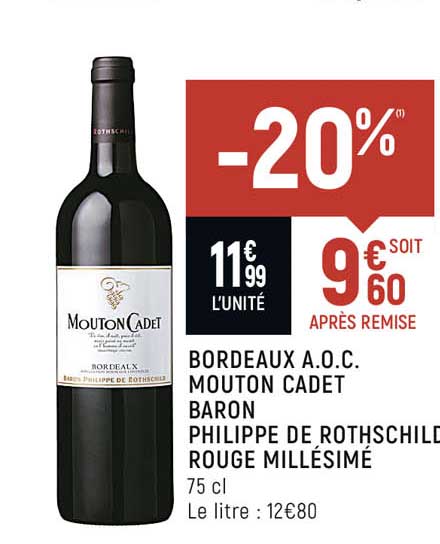 bordeaux a.o.c. mouton cadet baron philippe de rothschild rouge millésimé