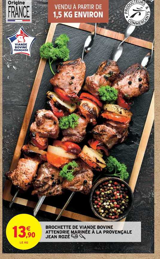 brochette de viande bovine attendrie marinée à la provençale jean rozé