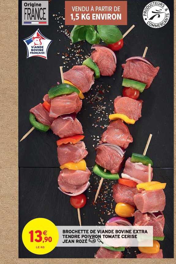 brochette de viande bovine extra tendre poivron tomate cerise jean rozé