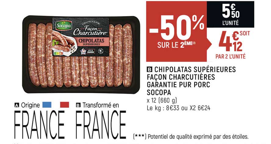 chipolatas supérieures façon charcutières garantie pur porc socopa