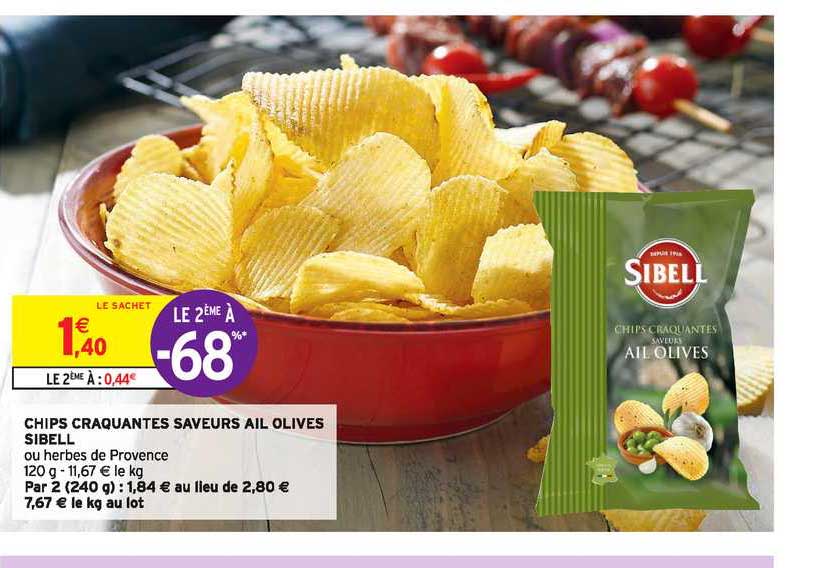 chips craquantes saveurs ail olives sibell le 2ème à -68%