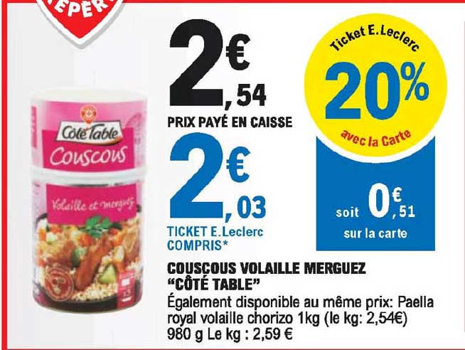 Couscous Volaille Merguez "côté Table"