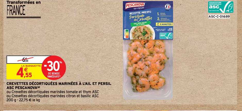 Crevettes Décortiquées Marinées à L'ail Et Persil Asc Pescanova -30% De Remise Immédiate