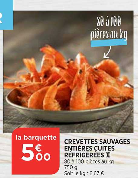 Crevettes Sauvages Entières Cuites Réfrigérées