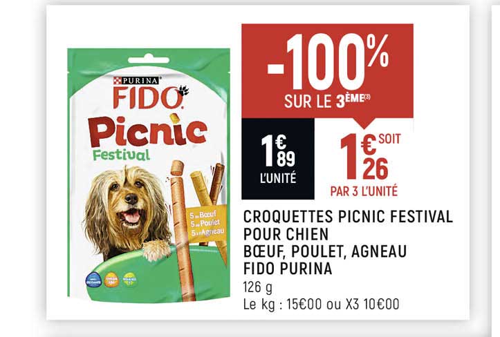 croquettes picnic festival pour chien bœuf, poulet, agneau fido purina