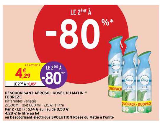 désodorisant aérosol rosée du matin febreze le 2ème à -80%