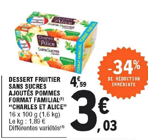 dessert fruitier sans sucres ajoutés pommes format familial "charles et alice"