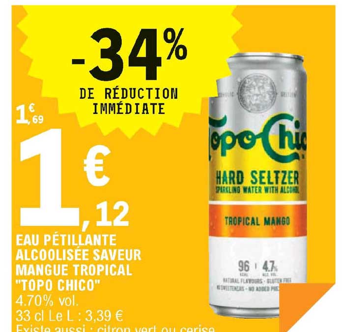 eau pétillante alcoolisée saveur mangue tropical "topo chico"