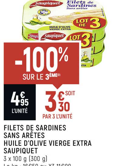 filets de sardines sans arêtes huile d'olive vierge extra saupiquet