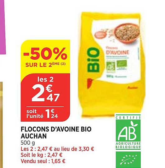 flocons d'avoine bio auchan
