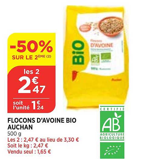 flocons d'avoine bio auchan