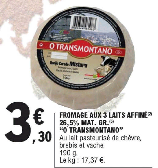 fromage aux 3 laits affiné 26,5% mat. gr. "o transmontano"