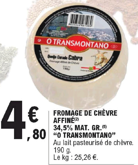 fromage de chèvre affiné 34.5% mat. gr. "o transmontano"