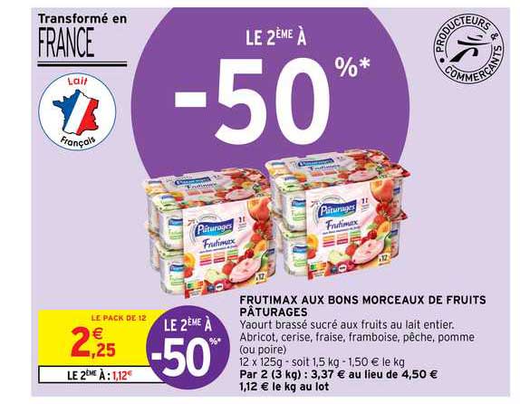 frutimax aux bons morceaux de fruits pâturages le 2ème à -50%