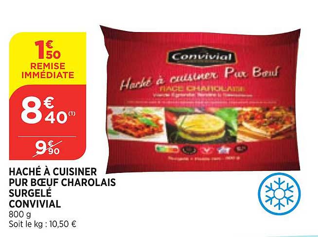 haché à cuisiner pur boeuf charolais surgelé convivial