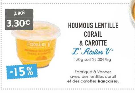 houmous lentille corail & carotte l'atelier v