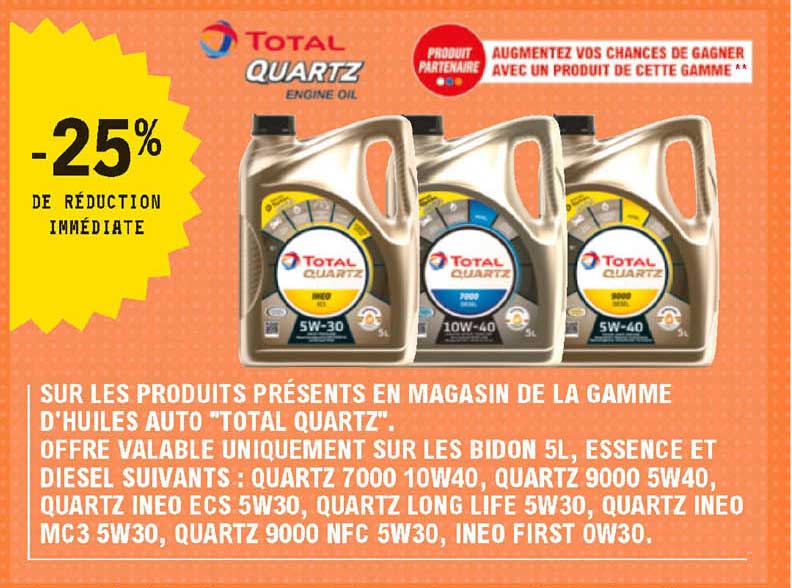 la gamme d'huiles auto "total quart"