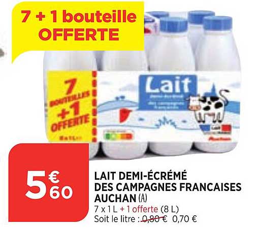 lait demi-écrémé des campagnes françaises auchan