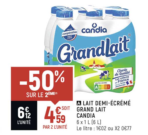 lait demi-écrémé grand lait candia