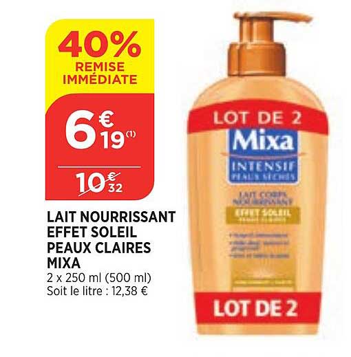 lait nourrissant effet soleil peaux claires mixa