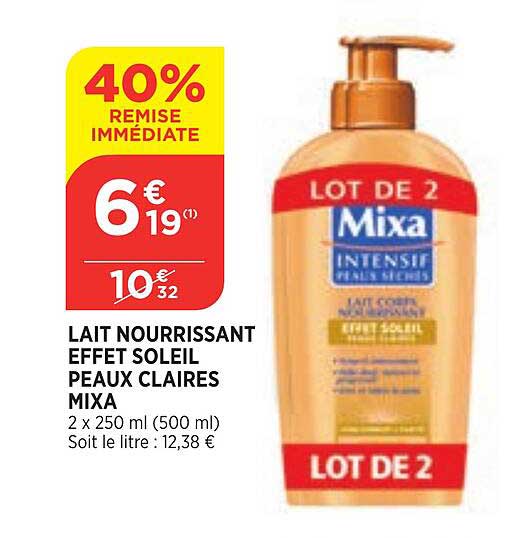 lait nourrissant effet soleil peaux claires mixa
