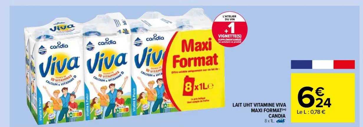 lait uht vitaminé viva maxi format candia