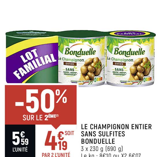 le champignon entier sans sulfites bonduelle