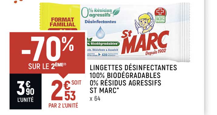 lingettes désinfectantes 100% biodégradables 0% résidus agressifs st marc