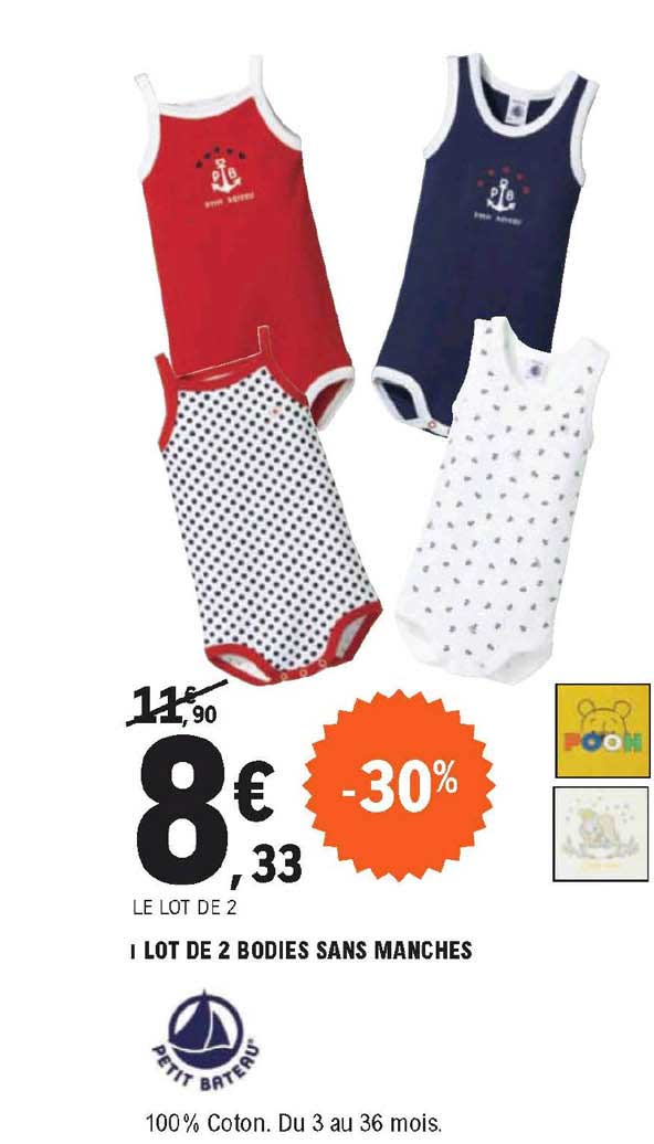 lot de 2 bodies sans manches petit bateau