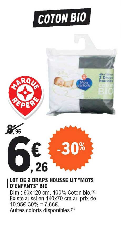 lot de 2 draps housse lit "mots d'enfants" bio