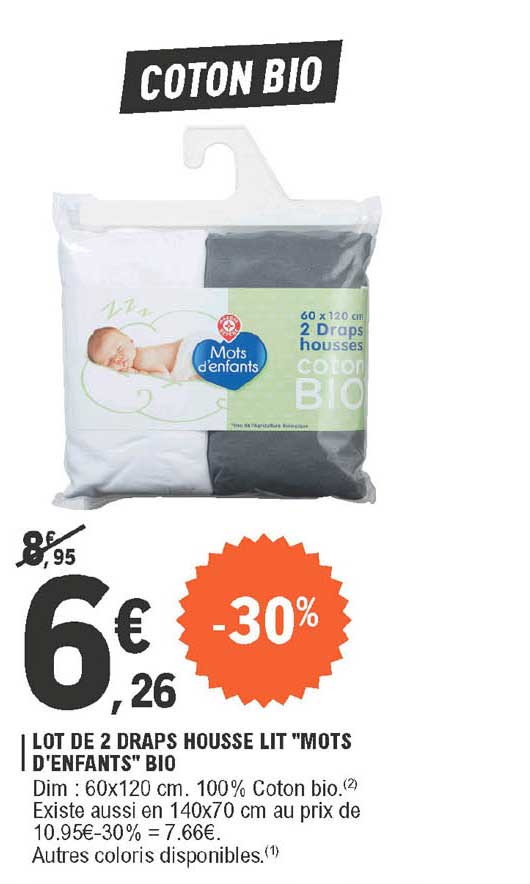 lot de 2 draps housse lit "mots d'enfants" bio