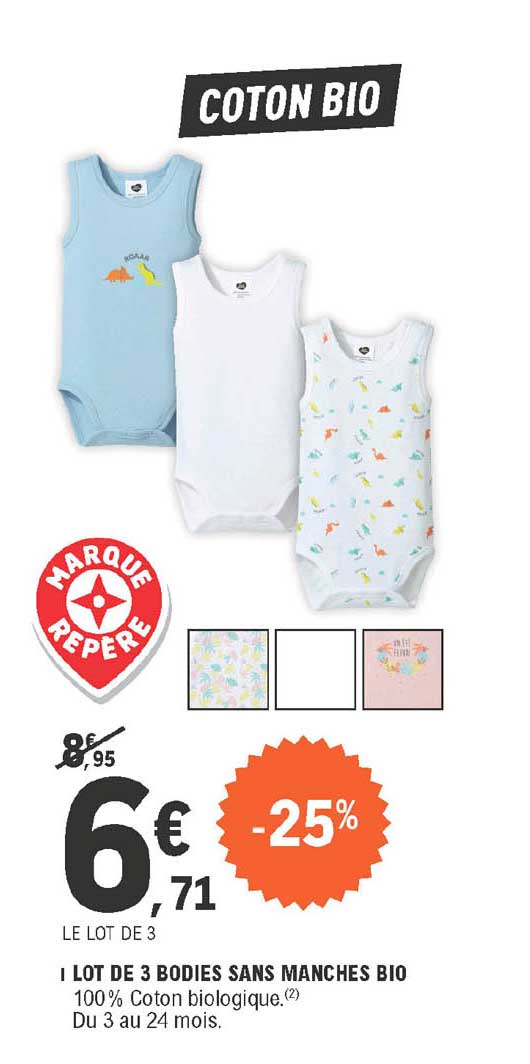 lot de 3 bodies sans manches bio