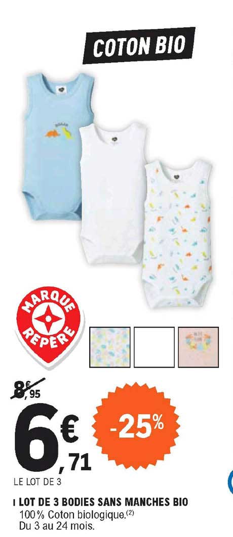 lot de 3 bodies sans manches bio