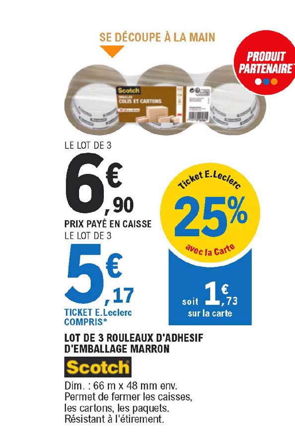lot de 3 rouleaux d'adhésif d'emballage marron scotch