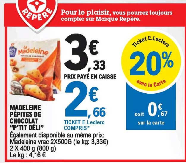 Madeleine Pépites De Chocolat "p'tit Déli"