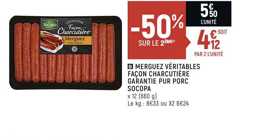 merguez véritables façon charcutière garantie pur porc socopa