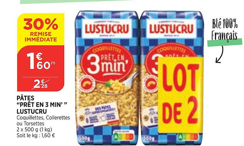 pâtes "prêt en 3 min' " lustucru