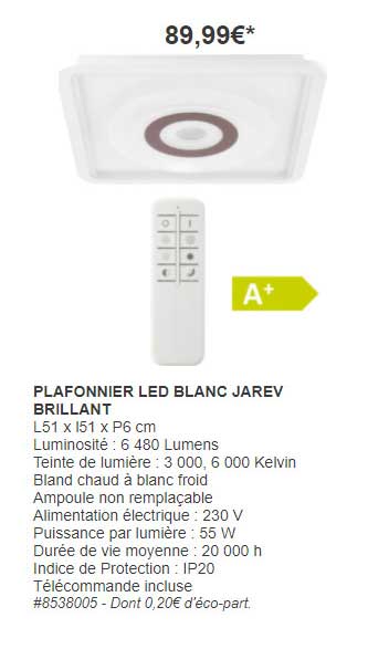 plafonnier led blanc jarev brillant