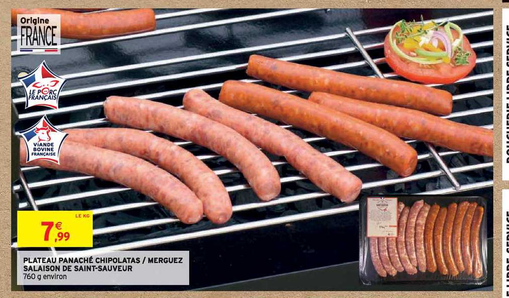 plateau panaché chipolatas merguez salaison de saint-sauveur