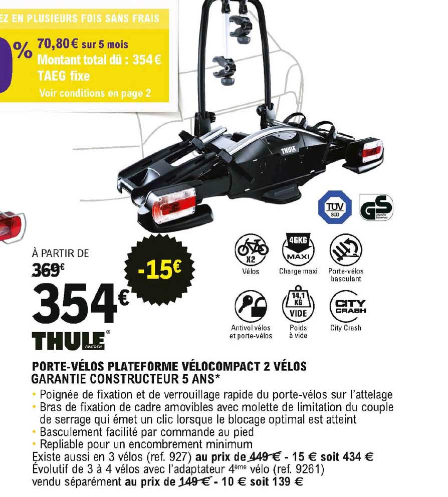 porte-vélos plateforme vélocompact 2 vélos thule