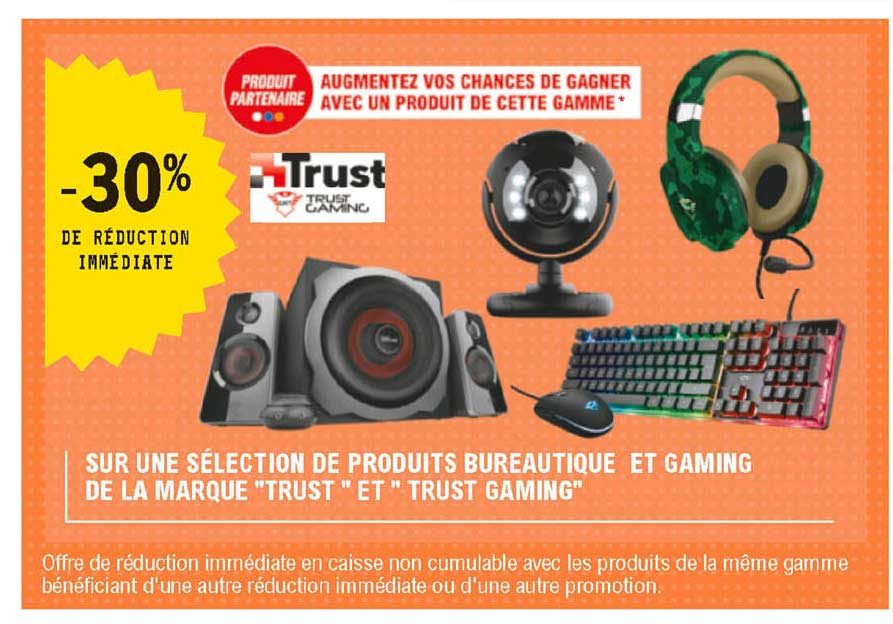 produits bureautique et gaming de la marque "trust" et "trust gaming"