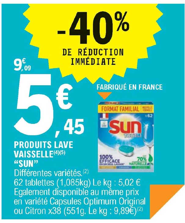 produits lave vaisselle "sun"