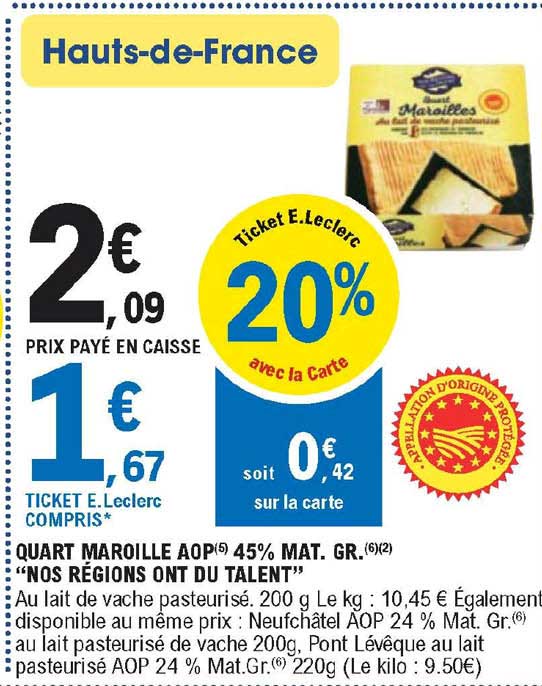 quart maroille aop 45% mat. gr. "nos régions ont du talent"