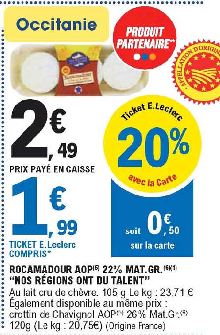 rocamadour aop 22% mat. gr. "nos régions ont du talent"